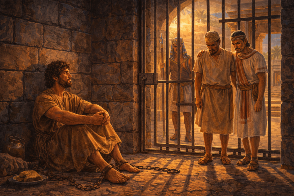 José na prisão no Egito permanecendo fiel a Deus na história bíblica de Gênesis
