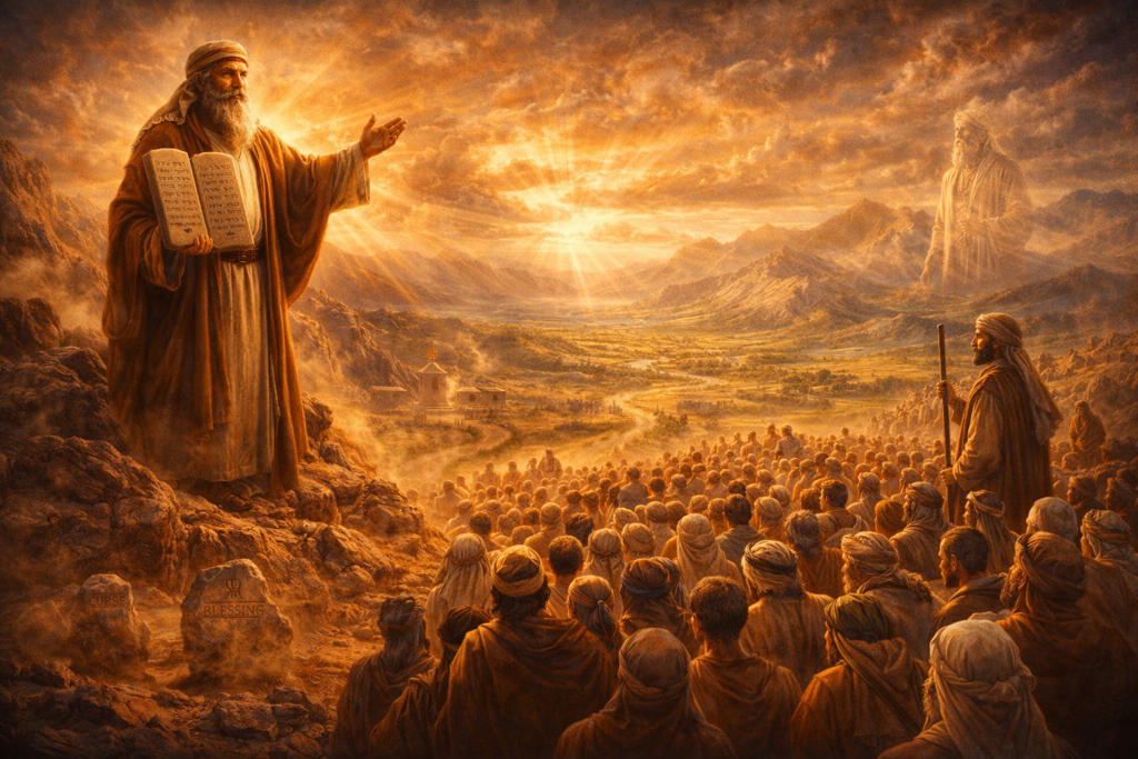 moisés ensinando o povo antes da terra prometida no livro de deuteronômio na bíblia