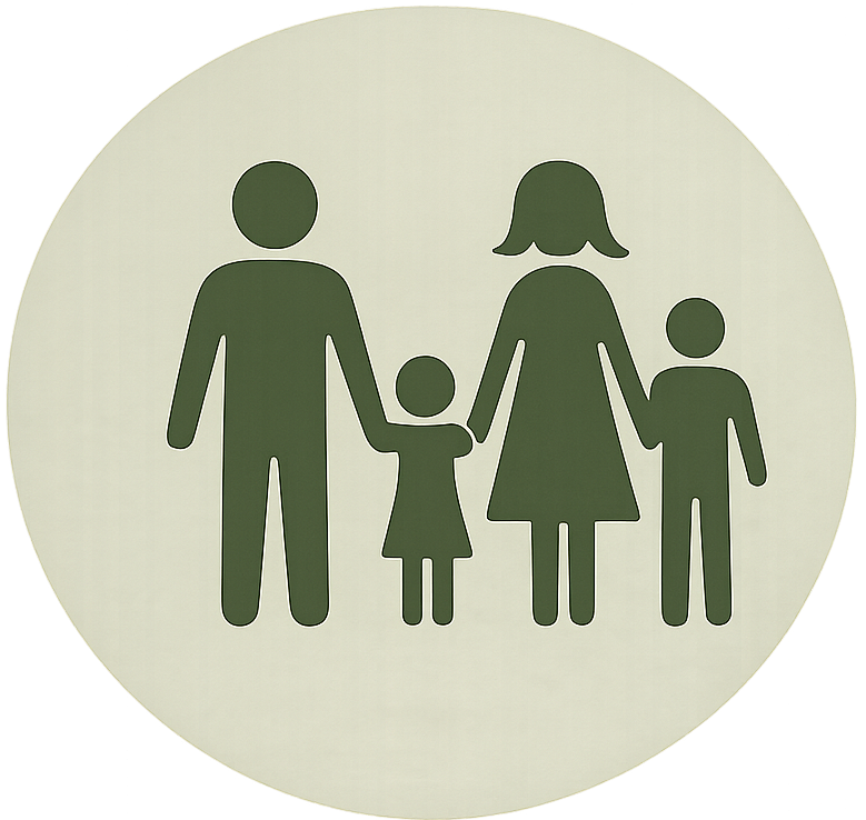 Família com filhos sendo ensinados na fé
